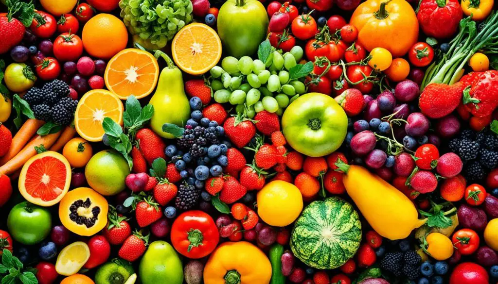 brightly-colored fruits and vegetables